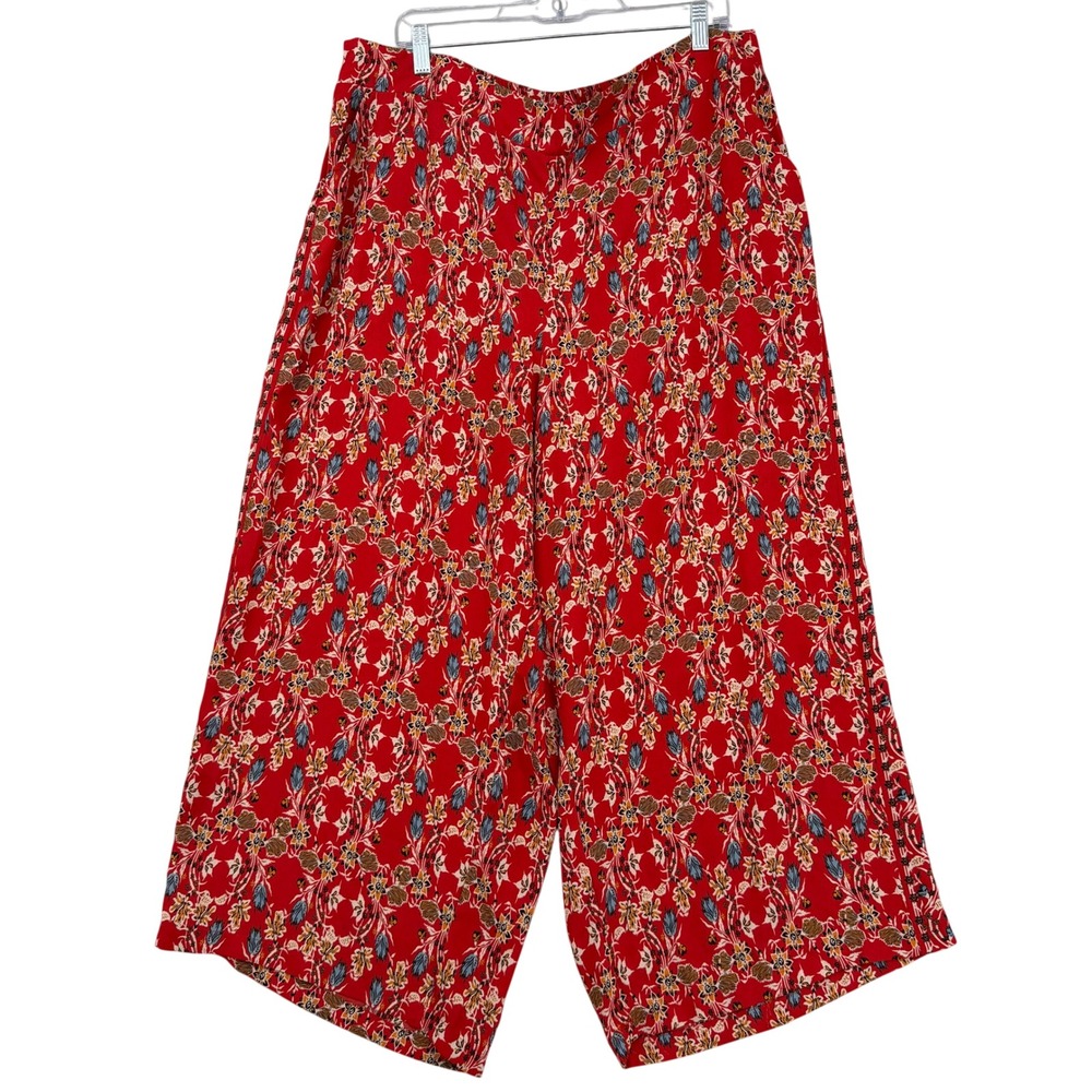 Max Studio Red Floral Wide Leg‎ Culotte Pants Plus Size 2X Flowy